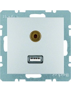 B.Kwadrat/B.7 Gniazdo USB/3,5mm audio, alu, mat 3315391404 Berker Hager