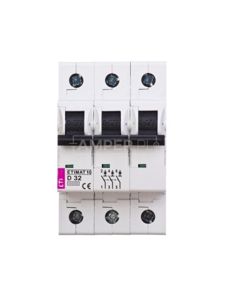 Wyłącznik nadprądowy 3P D 32A 10kA AC ETIMAT10 002155719