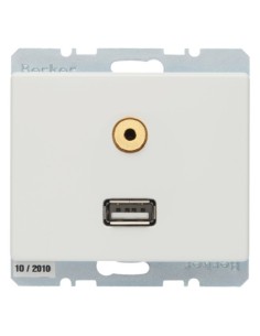 Arsys Gniazdo USB/3,5mm audio, biały, połysk 3315390069 Berker Hager
