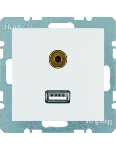 B.x/S.1 Gniazdo USB/3,5mm audio, biały, połysk 3315398989 Berker Hager