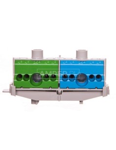 Listwa zaciskowa PE i N na szynę 80A 2x(1x25mm + 4x4mm2) niebiesko-zielona FC PN 10 26001206