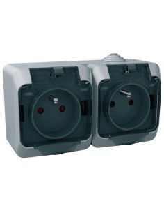 Cedar Plus - Gniazdo podwójne 2P+PE z przydymioną klapką IP44 szary WDE000624 2