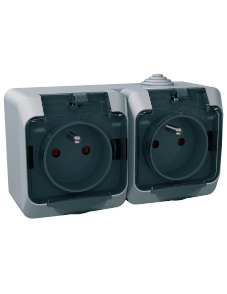 Cedar Plus - Gniazdo podwójne 2P+PE z przydymioną klapką IP44 szary WDE000624