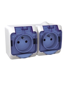 Cedar Plus - Gniazdo podwójne 2P+PE z niebieską klapką IP44 biały WDE000524 2