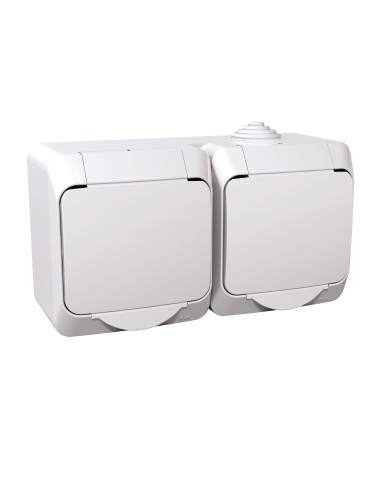 Cedar Plus - Gniazdo podwójne 2P+PE z białą klapką IP44 biały WDE000522