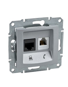 Sedna Gniazdo telefoniczne RJ11+komputerowe kat.6 UTP aluminium SDN5200160 2