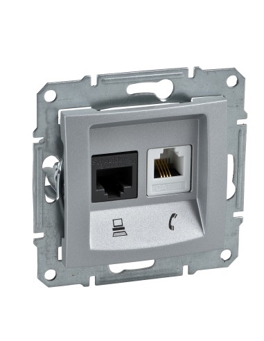 Sedna Gniazdo telefoniczne RJ11+komputerowe kat.5e UTP aluminium SDN5100160