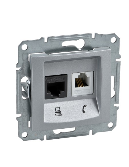 Sedna Gniazdo telefoniczne RJ11+komputerowe kat.5e UTP aluminium SDN5100160