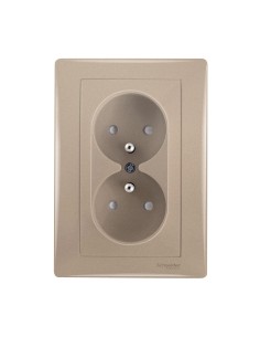 Sedna Gniazdo podwójne 2p+PE z przesłonami satyna SDN2800668 2