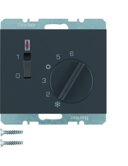 K.1 Regulator temperatury pomieszczenia z zestykiem zwiernym, elementem centralnym, łącznikiem i diodą, antracyt, mat 20307106 B