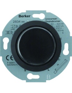 Serie 1930/Glas Ściemniacz uniwersalny z płynną regulacją i elementem centralnym i pokrętłem regulacyjnym, czarny 283411 Berker