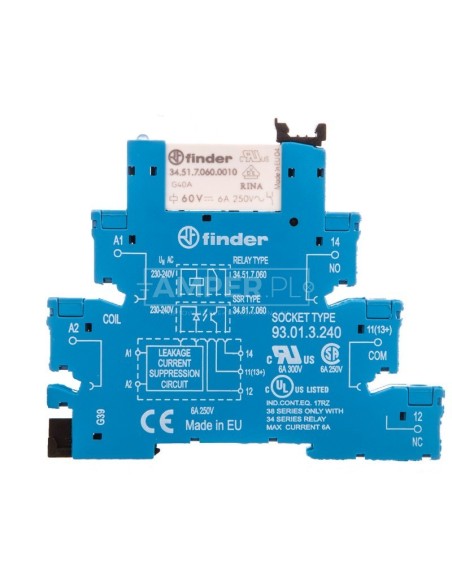 Przekaźnikowy moduł sprzęgający 1P 6A 230-240V AC 6,2mm styki AgNi do LINII DŁUGICH 38.51.3.240.0060