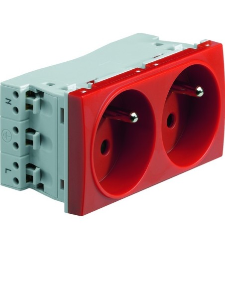 systo Gniazdo przelotowe z uziemieniem, 2x(2P+Z), samozaciski, 4 moduły, czerwony, 16A/250V WS122R Hager