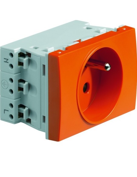 systo Gniazdo przelotowe z uziemieniem, 2P+Z, samozaciski, 3 moduły, pomarańczowy, 16A/250V WS121E Hager