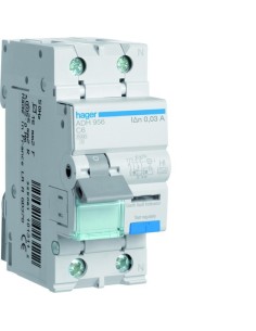 RCBO Wyłącznik różnicowoprądowy krótkozwłoczny z członem nadprądowym 1P+N 6kA C 6A/30mA Typ A-HI ADH956 Hager