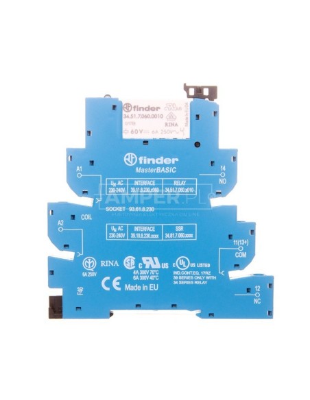 Przekaźnikowy moduł sprzęgający 1P 6A 220-240V AC szer. 6,2mm styki AgNi, szyna DIN 35mm MasterBASIC 39.11.8.230.0060