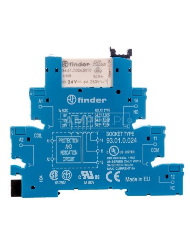 Przekaźnikowy moduł sprzęgający 1P 6A 24V AC/DC 6,2mm styki AgNi+Au 38.51.0.024.5060