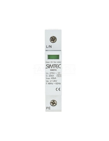 Ogranicznik przepięć C Typ 2 1P 20kA SIMTEC SM20C/1-275 85101000