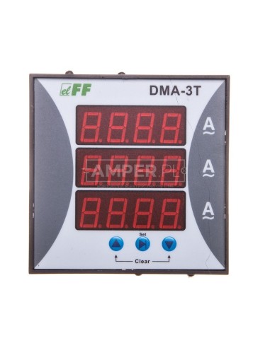 Amperomierz 3-fazowy cyfrowy tablicowy 0-9000A dokładność 1% 96x96mm do pracy z przekładnikiem 5A DMA-3T