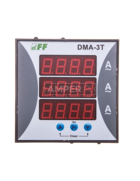 Amperomierz 3-fazowy cyfrowy tablicowy 0-9000A dokładność 1% 96x96mm do pracy z przekładnikiem 5A DMA-3T