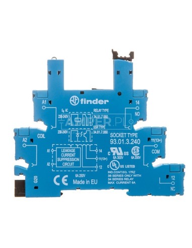 Wąskoprofilowe gniazdo 6,2mm do przekaźników serii 34 do linii długich 230-240V AC 93.01.3.240.0000