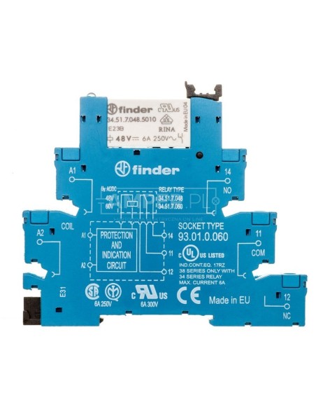 Przekaźnikowy moduł sprzęgający 1P 6A 48V AC/DC 6,2mm styki AgNi+Au 38.51.0.048.5060