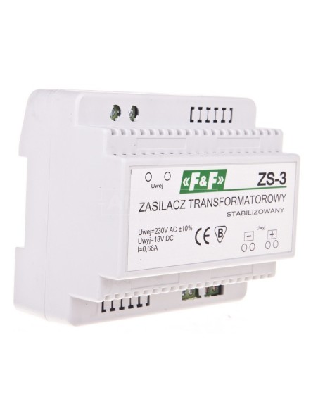 Zasilacz stabilizowany 230VAC/18VDC 12W 0,66A ZS-3