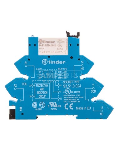 Przekaźnikowy moduł sprzęgający 6,2mm, 1P 6A 24V AC/DC, styki AgNi, zaciski sprężynowe, szyna DIN 38.61.0.024.0060