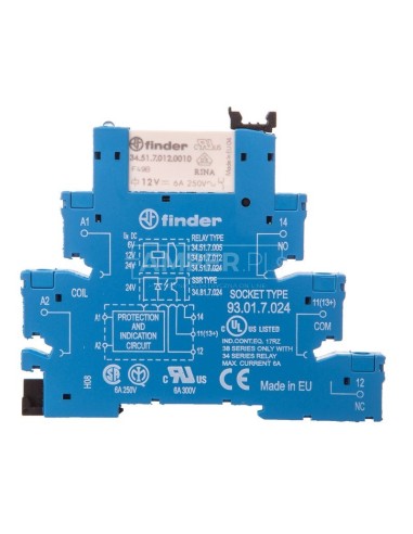 Przekaźnikowy moduł sprzęgający 6,2mm, 1P 6A 12V DC, styki AgNi, zaciski śrubowe, szyna DIN 38.51.7.012.0050