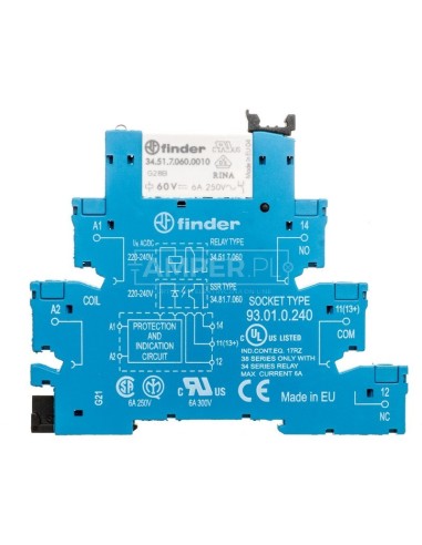 Przekaźnikowy moduł sprzęgający 1P 6A 220-240V AC/DC 6,2mm styki AgNi 38.51.0.240.0060