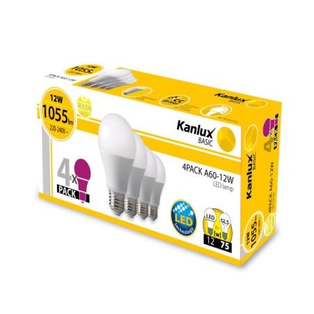 Zestaw żarówek LED GLS 12W 1055lm 4PACK biała ciepła Kanlux 25391