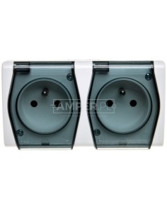 Hermes2 Gniazdo hermetyczne podwójne z/u 16A IP44 z klapką pełną biało-dymne 1022-01 2