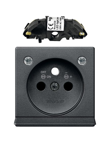 Płytka centr. z gn. ośw. i LED do gn. wtyk., z uziem., przesł. antracyt, Sys M Merten MTN2534-0414 Schneider