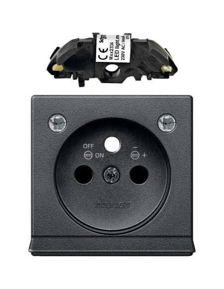 Płytka centr. z gn. ośw. i LED do gn. wtyk., z uziem., przesł. antracyt, Sys M Merten MTN2534-0414 Schneider