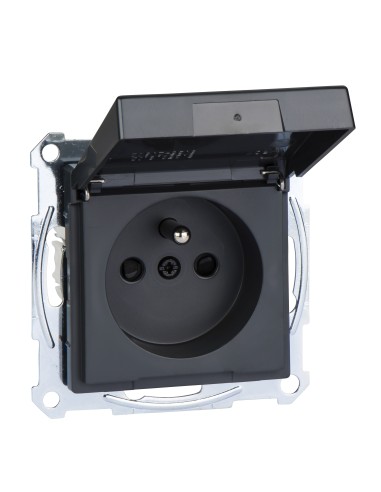 Gniazdo wtyk. z uziem. i klapką, IP44, przesł. b.śrub., antracyt, Sys M Merten MTN2514-0414 Schneider