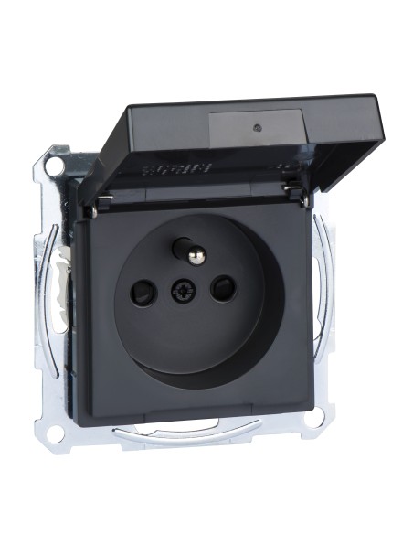 Gniazdo wtyk. z uziem. i klapką, IP44, przesł. b.śrub., antracyt, Sys M Merten MTN2514-0414 Schneider