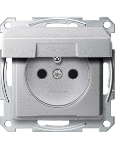 Gniazdo wtykowe z uziemieniem i klapką, z przesłoną, b.śrub., alu, Sys M Merten MTN2510-0460 Schneider 2