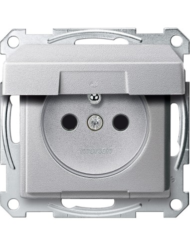 Gniazdo wtykowe z uziemieniem i klapką, z przesłoną, b.śrub., alu, Sys M Merten MTN2510-0460 Schneider