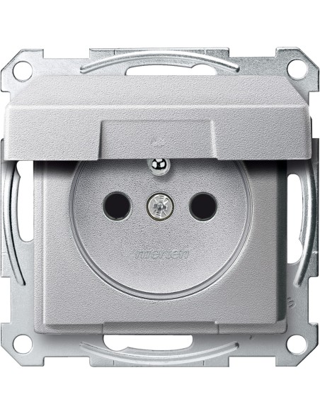 Gniazdo wtykowe z uziemieniem i klapką, z przesłoną, b.śrub., alu, Sys M Merten MTN2510-0460 Schneider