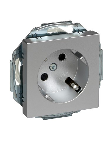 Gniazdo wtykowe SCHUKO 45° z przesłoną, zaciski bezśrubowe, aluminium, system M Merten MTN2370-0460 Schneider