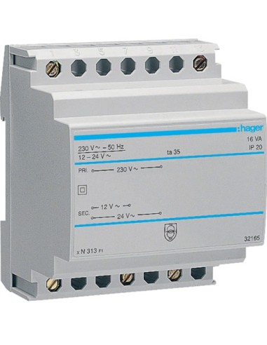 Transformator bezpieczeństwa 12V 1,33A 24V 0,67A Hager ST313 - hurtownia elektryczna Amper.pl