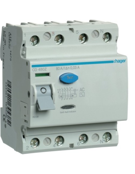 Wyłącznik różnicowoprądowy P304 80A 30mA AC Hager CD480Z