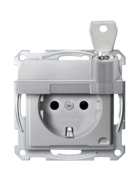Gniazdo wtykowe SCHUKO z klapką i przesłoną, różne blokady, b.śrub., alu, Sys M Merten MTN2315-0460 Schneider
