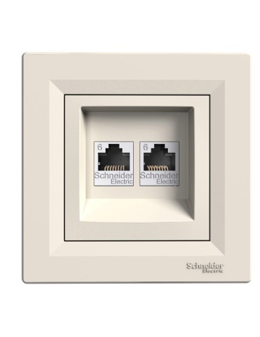 Asfora Gniazdo komputerowe 2x kat.6 UTP z ramką, kremowe EPH4800123 Schneider