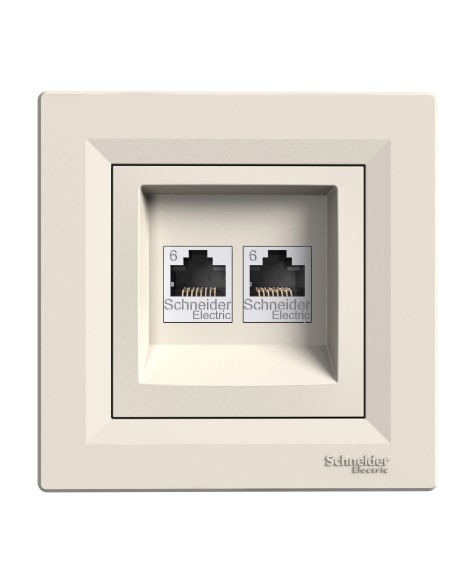 Asfora Gniazdo komputerowe 2x kat.6 UTP z ramką, kremowe EPH4800123 Schneider