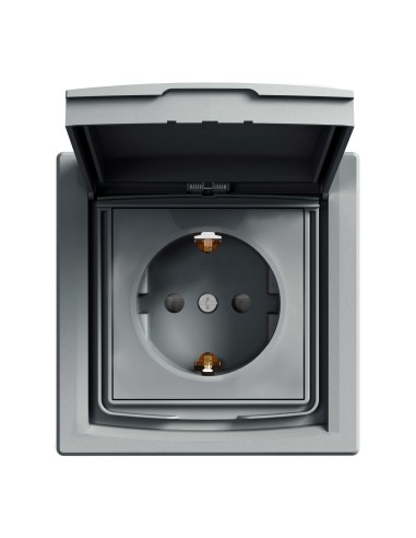 Asfora Gniazdo SCHUKO IP44 z ramką, (jednokrotne) stal EPH3100362 Schneider