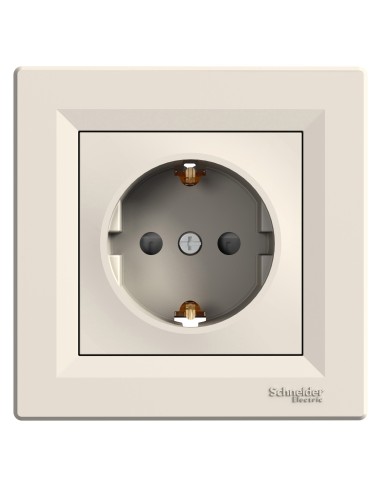 Asfora Gniazdo pojedyncze SCHUKO z przesł. z ramką,kremowe EPH2900223 Schneider