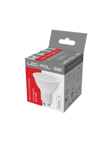 Żarówka LED GU10 1W 120st. czerwona LED-POL ORO-GU10-SMD-RED