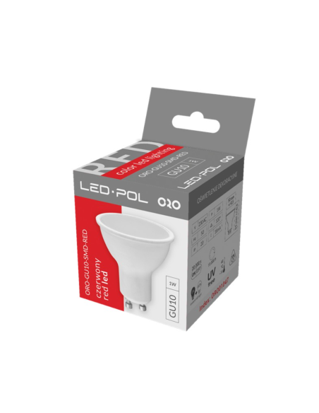Żarówka LED GU10 1W 120st. czerwona LED-POL ORO-GU10-SMD-RED
