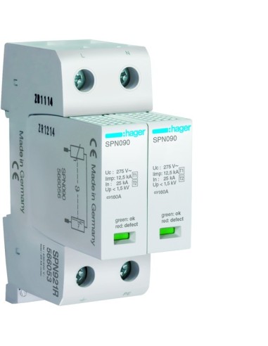 SPD Ogranicznik przepięć T1+T2 MOV 2P sieć TN-S Iimp25 kA Up?1,5kV styk FM SPN921R Hager
